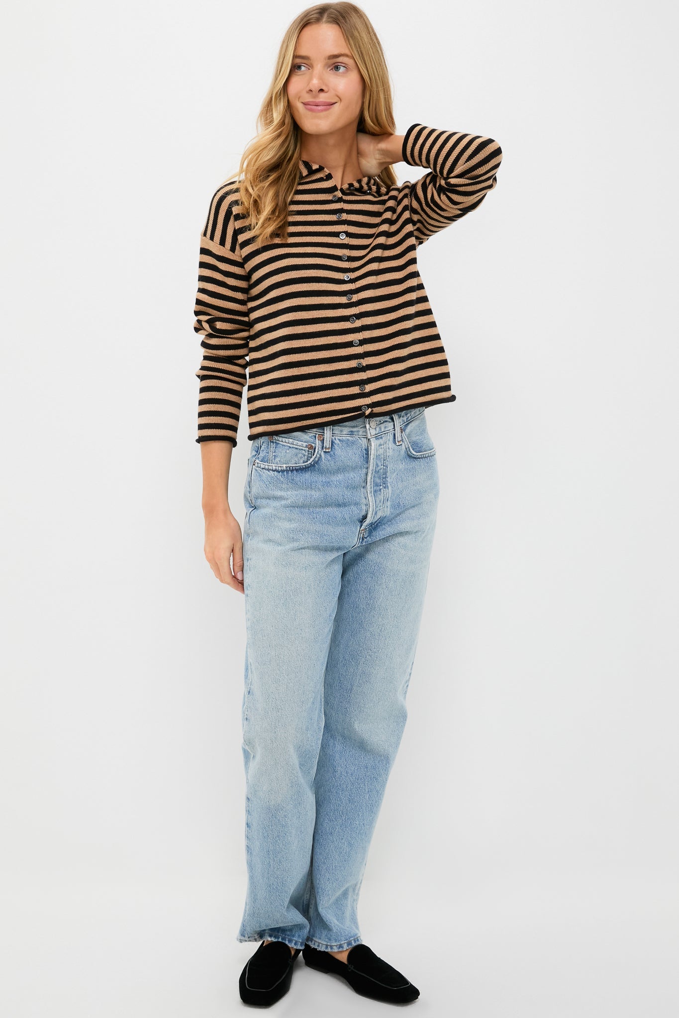 Black and Camel Taylor Striped Cardigan