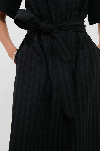 Black Windowpane Seersucker Zacara Dress