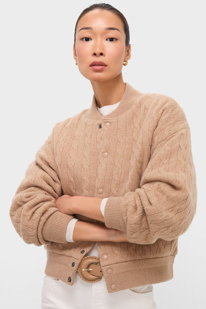 Collection Camel Melange Wool Cashmere Sweater Bomber Coat