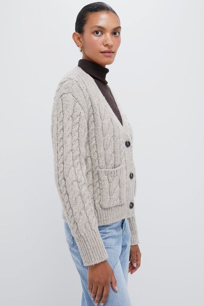 Gray Cable Knit Cropped Arthur Cardigan