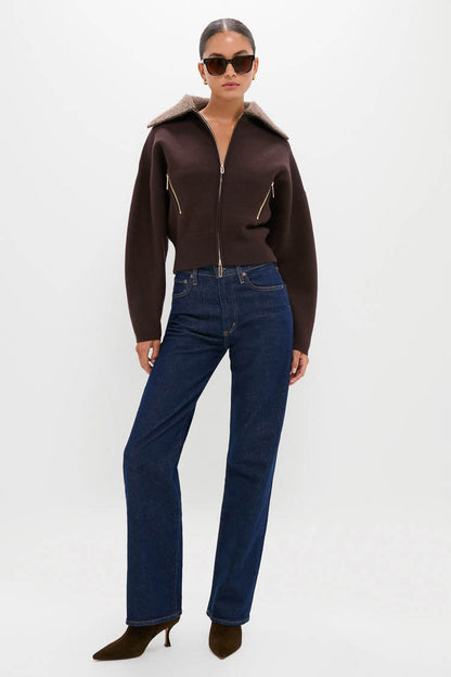 Chocolate Dakota Boiled Wool Bomber Coat