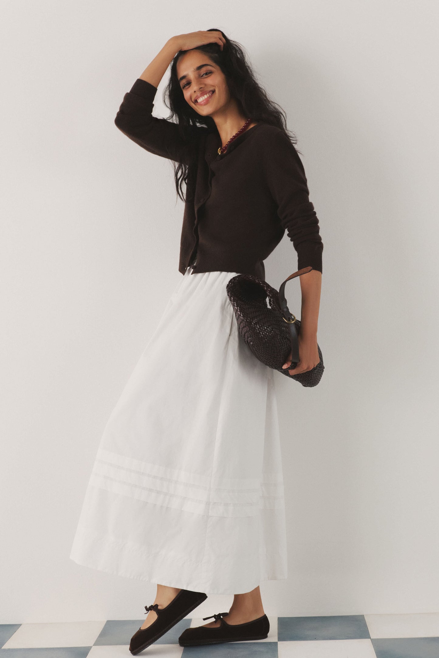 Ivory Pintuck Solstice Midi Skirt