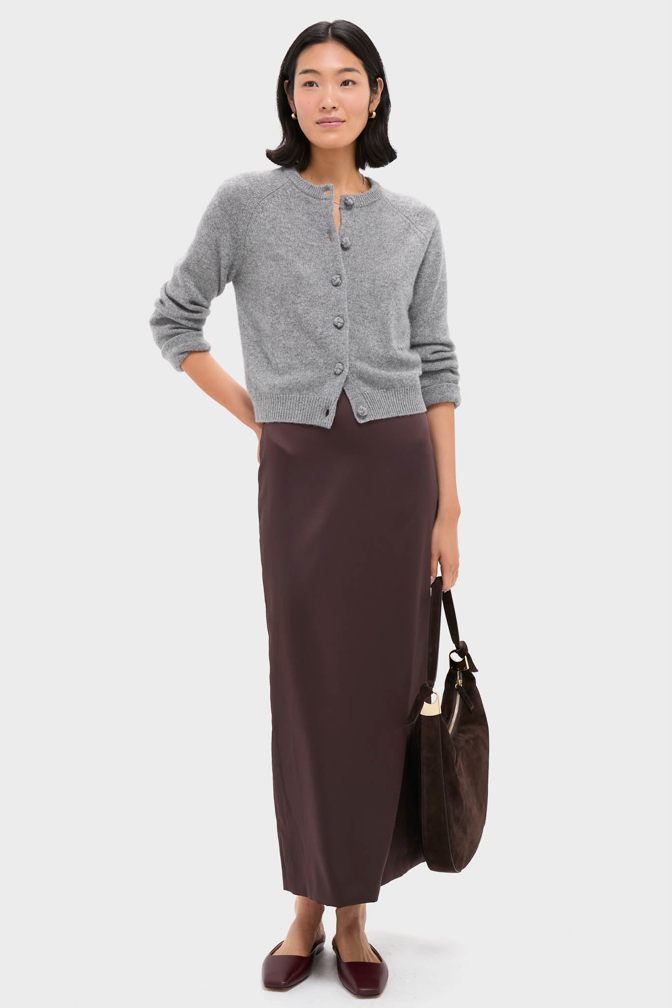 Gray Knot Button Cashmere Cardigan