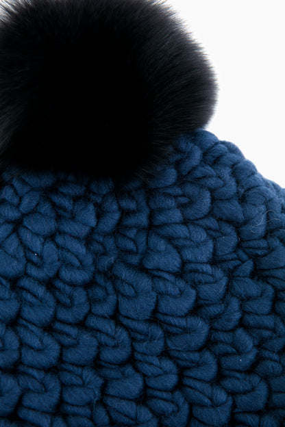 Navy Pom Beanie