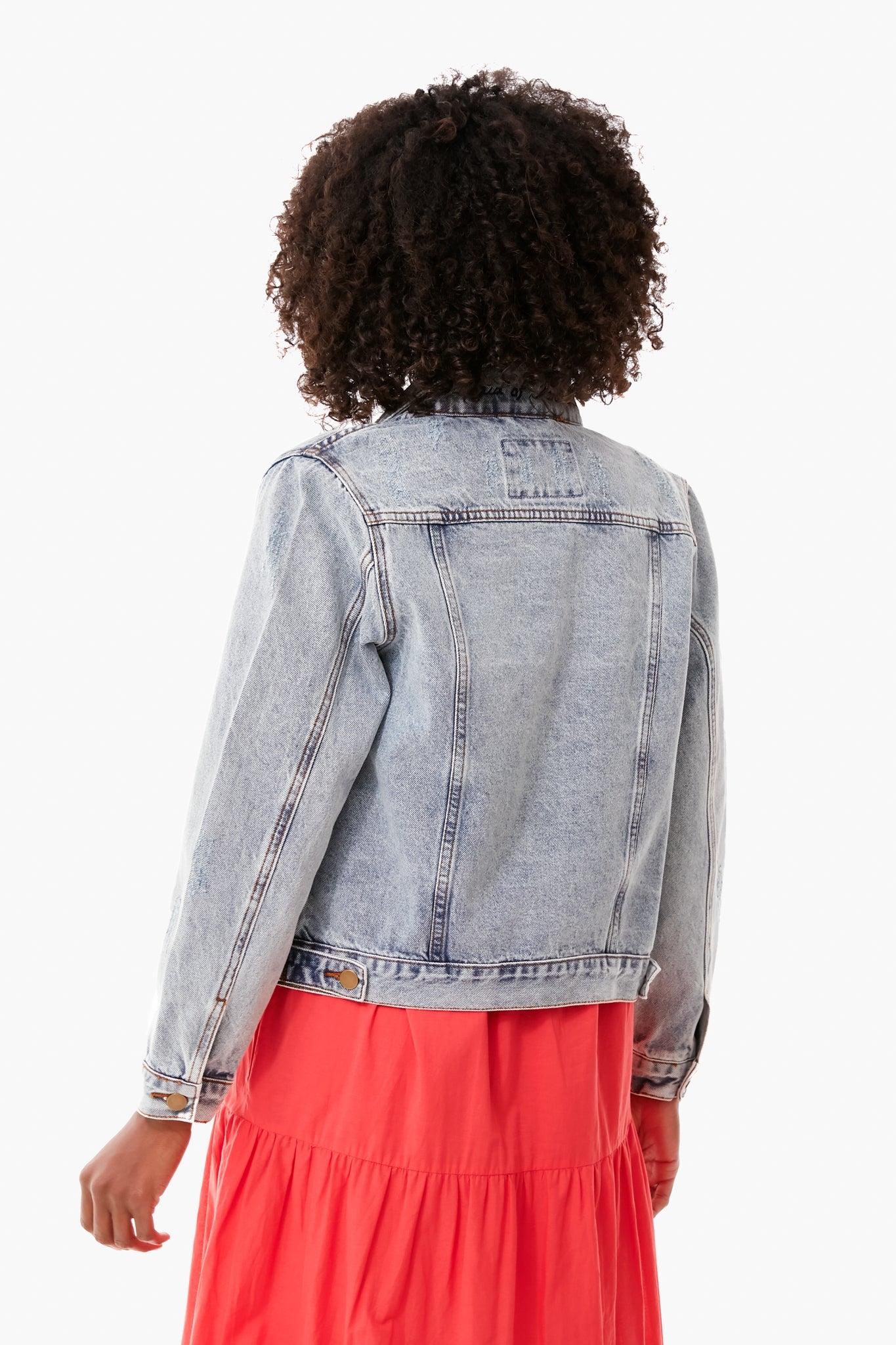 Denim Jacket With Removable Navy Fur Collar