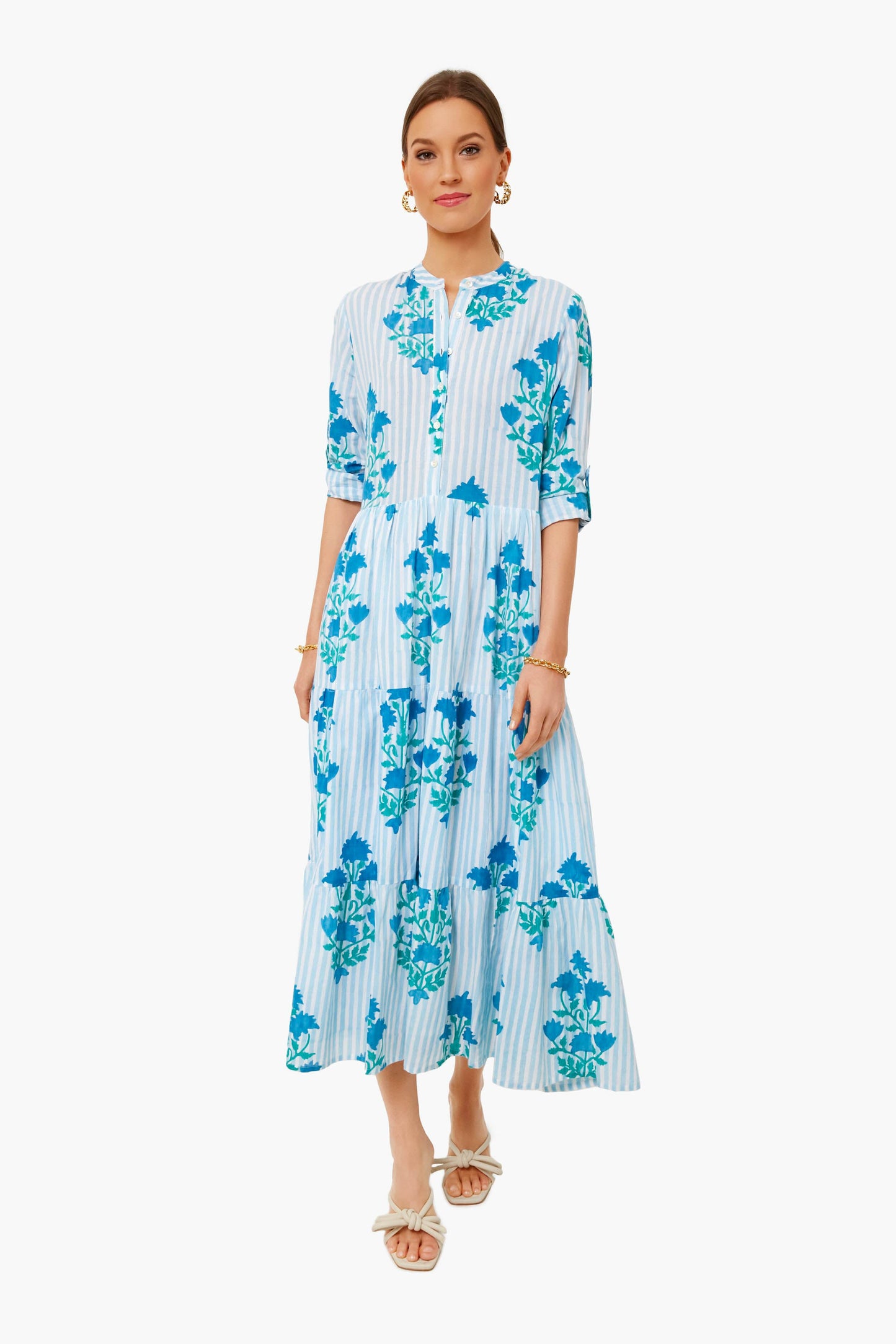 Jaipur Blue Stripe Mandarin Dress