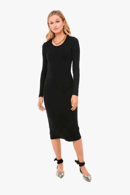 Black Lexi Rib Long Sleeve Midi Dress