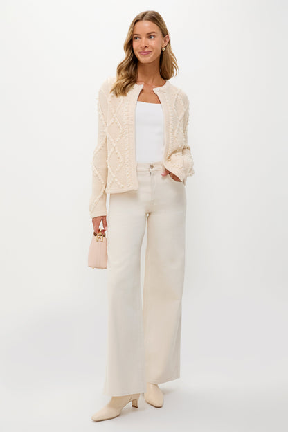 Cream Cable Knit Pearl Collins Cardigan