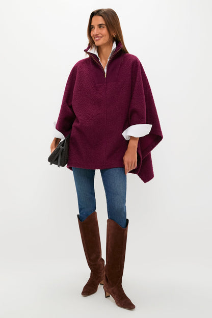 Oxblood Boucle High-Neck Poncho