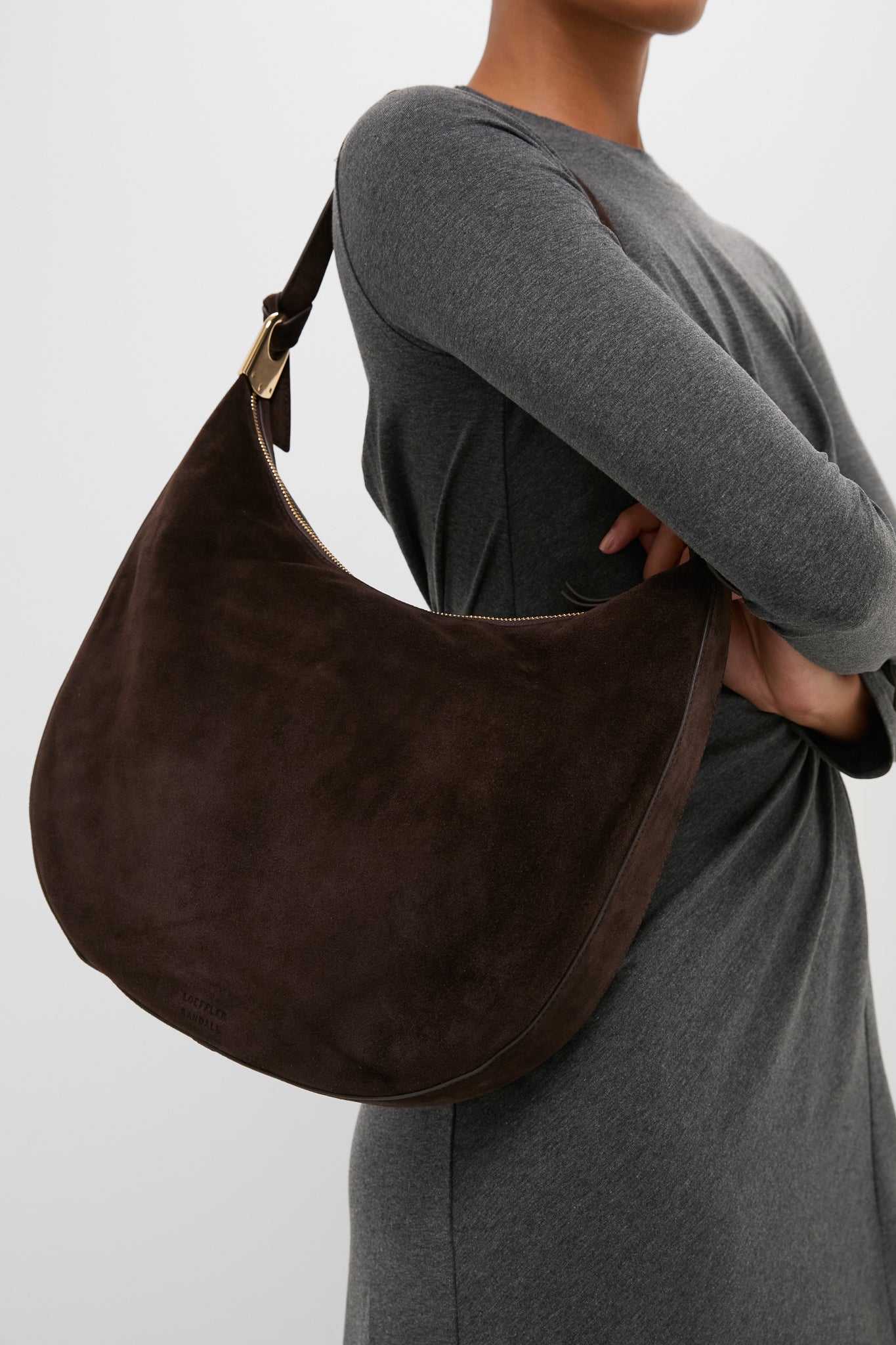 Tmoro Suede with Gold Morgan Shoulder Bag