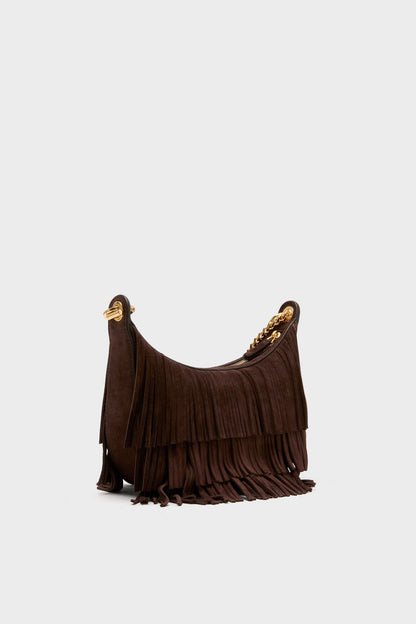 Espresso Small Suede Fringe Fortune Hobo Bag