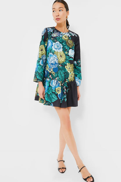 Black Verdant Floral Pierce Dress