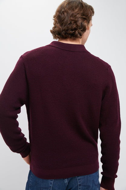 Burgundy Merino Waffle Polo