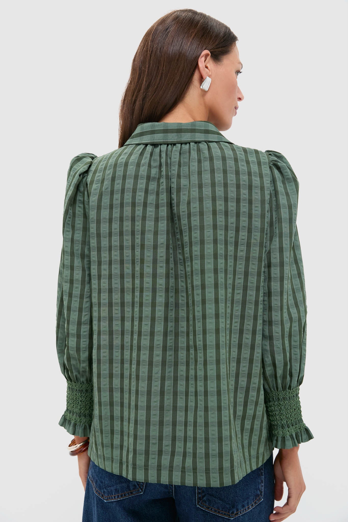 Green Windowpane Seersucker Vail Blouse