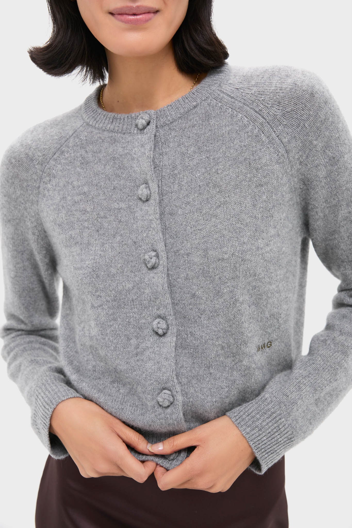 Gray Knot Button Cashmere Cardigan