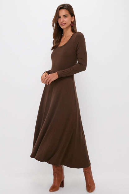 Chocolate Brown Long Sleeve Sara Maxi Dress