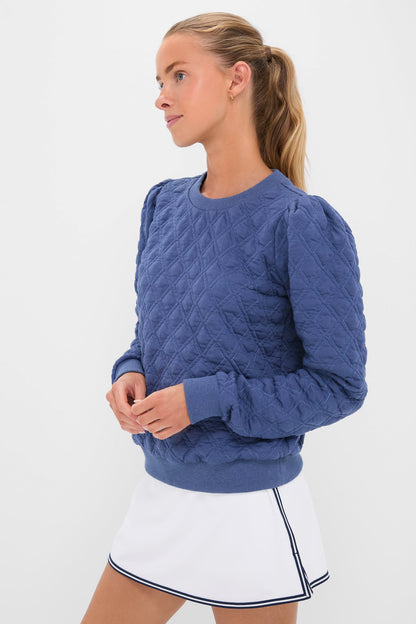 Indigo Puff Sleeve Quilted Stretch Campbell Pullover