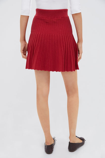 Red Knit Pleated Saylor Skirt