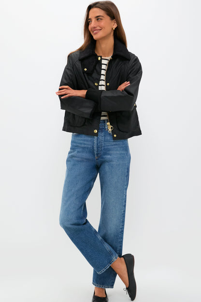 Black Cropped Beadnell Wax Jacket