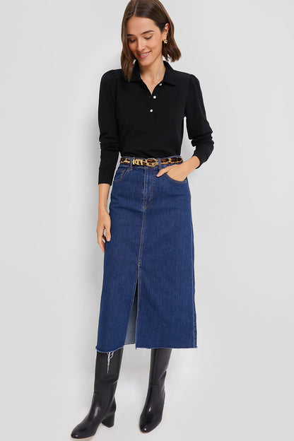 Black Long Sleeve Pique Puff Sleeve Peggy Polo