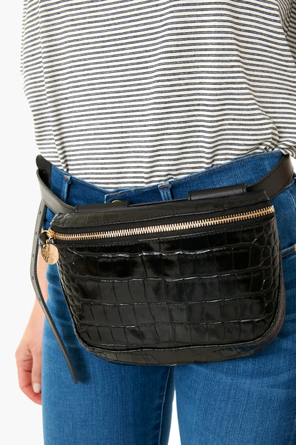 Black Croco Fanny Pack
