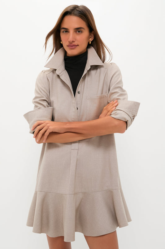 Taupe Brushed Wool Callahan Shirt Dress
