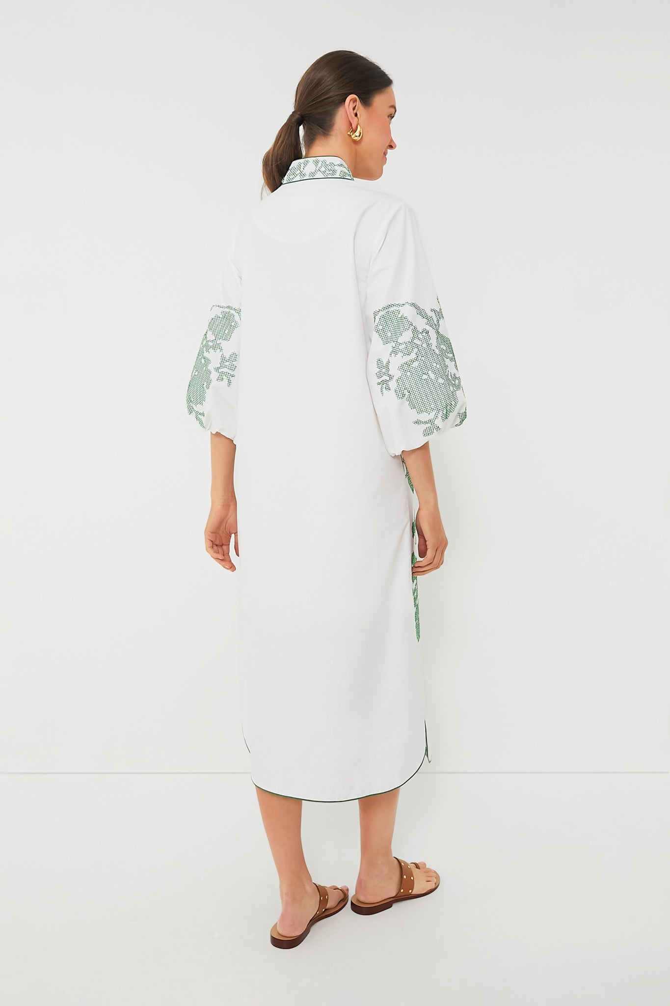 White & Green Embroidery Arem Caftan