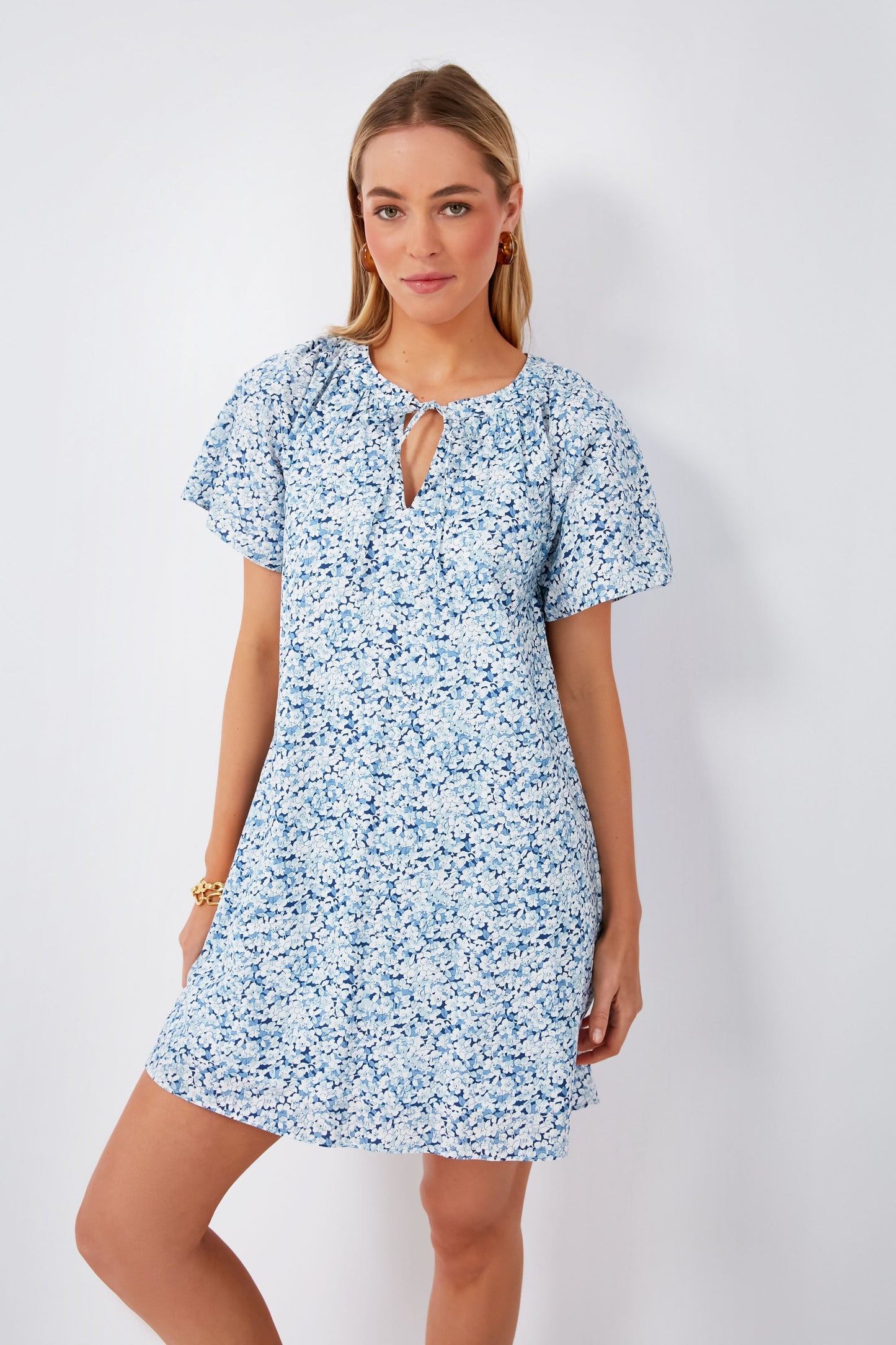 Blue Botanical V-Neck Davis Mini Dress