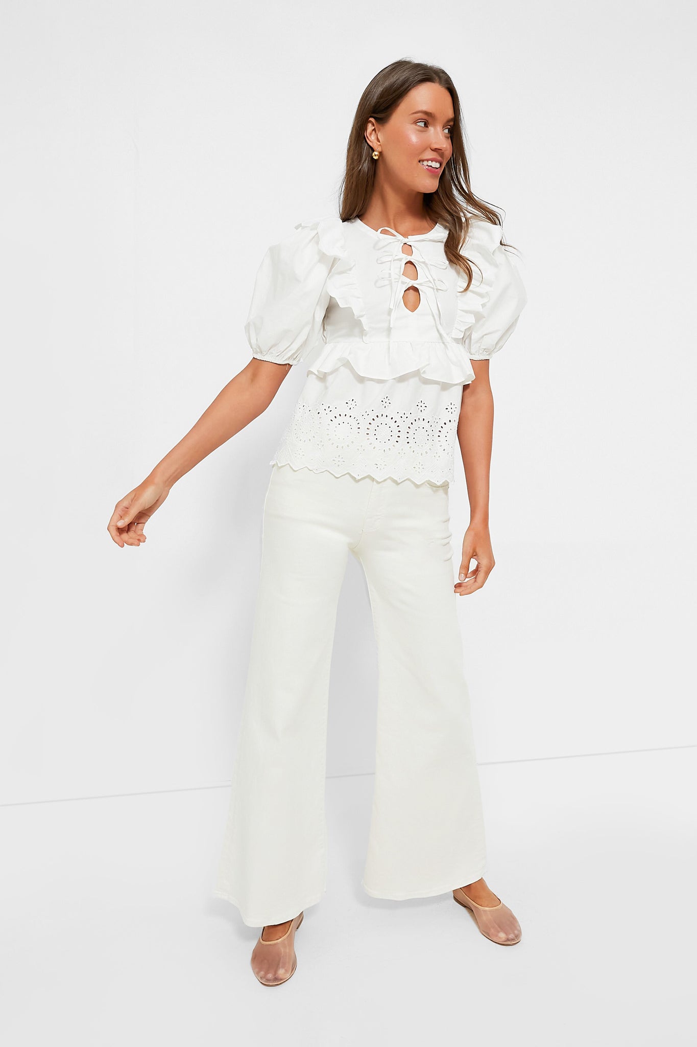 Exclusive White Ruffle Eyelet Top