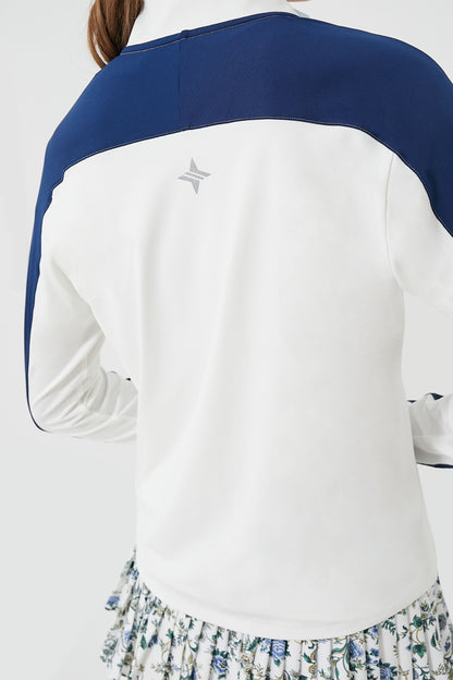 White and Navy Carver Quarter Zip Tee