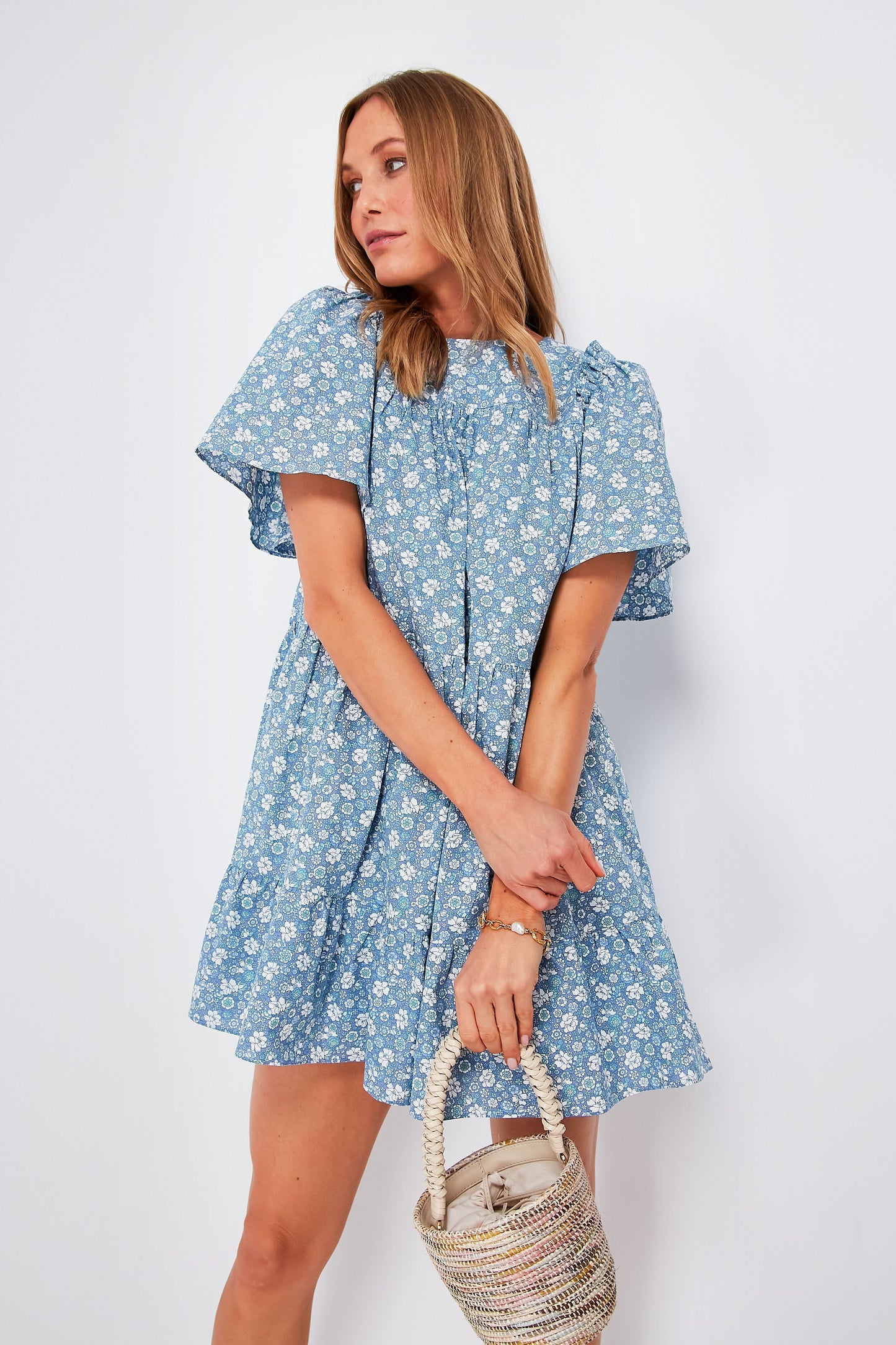 Blue and White Floral Romy Mini Dress