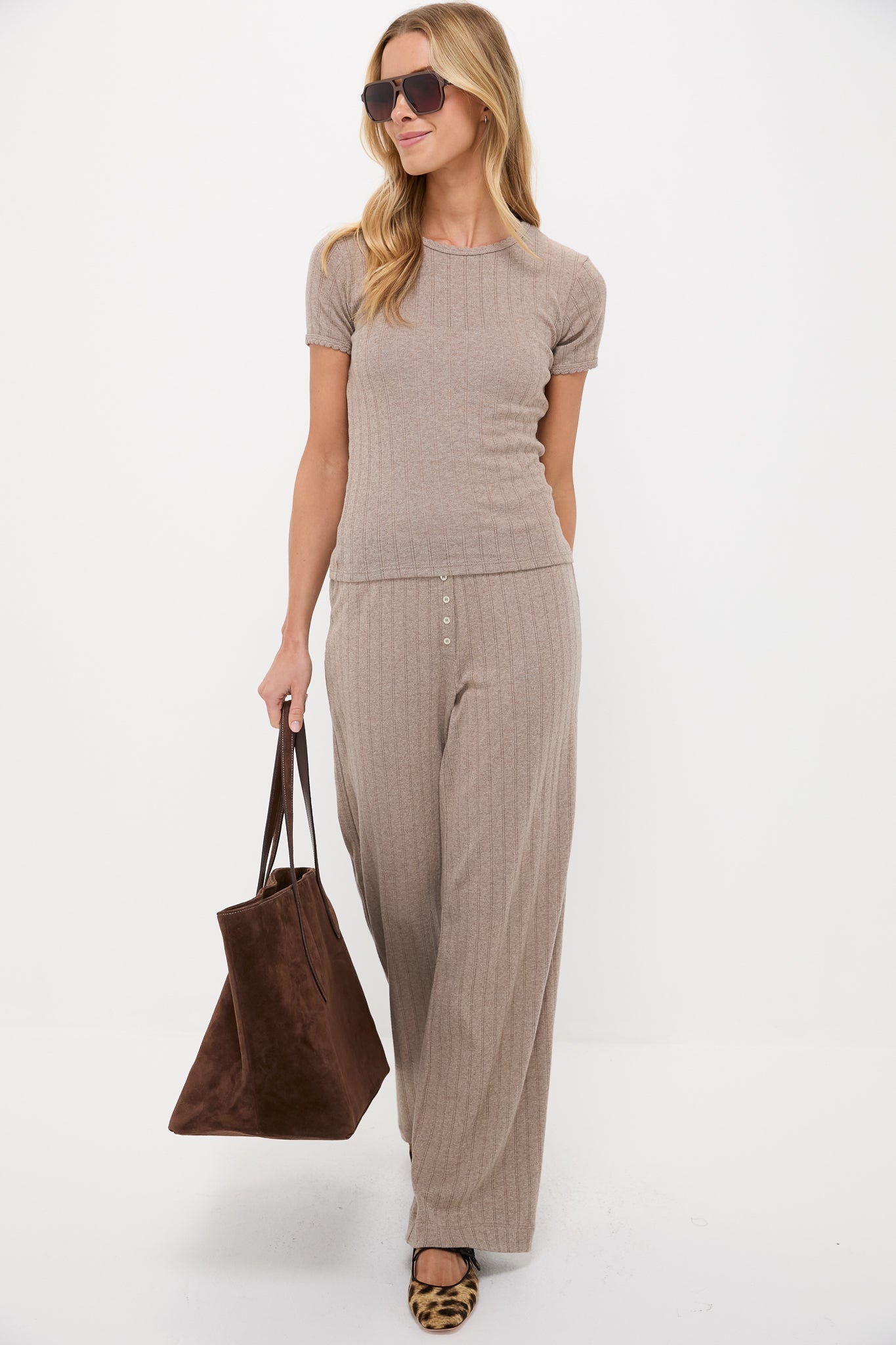 Beige Melange Pointelle Boxer Pants
