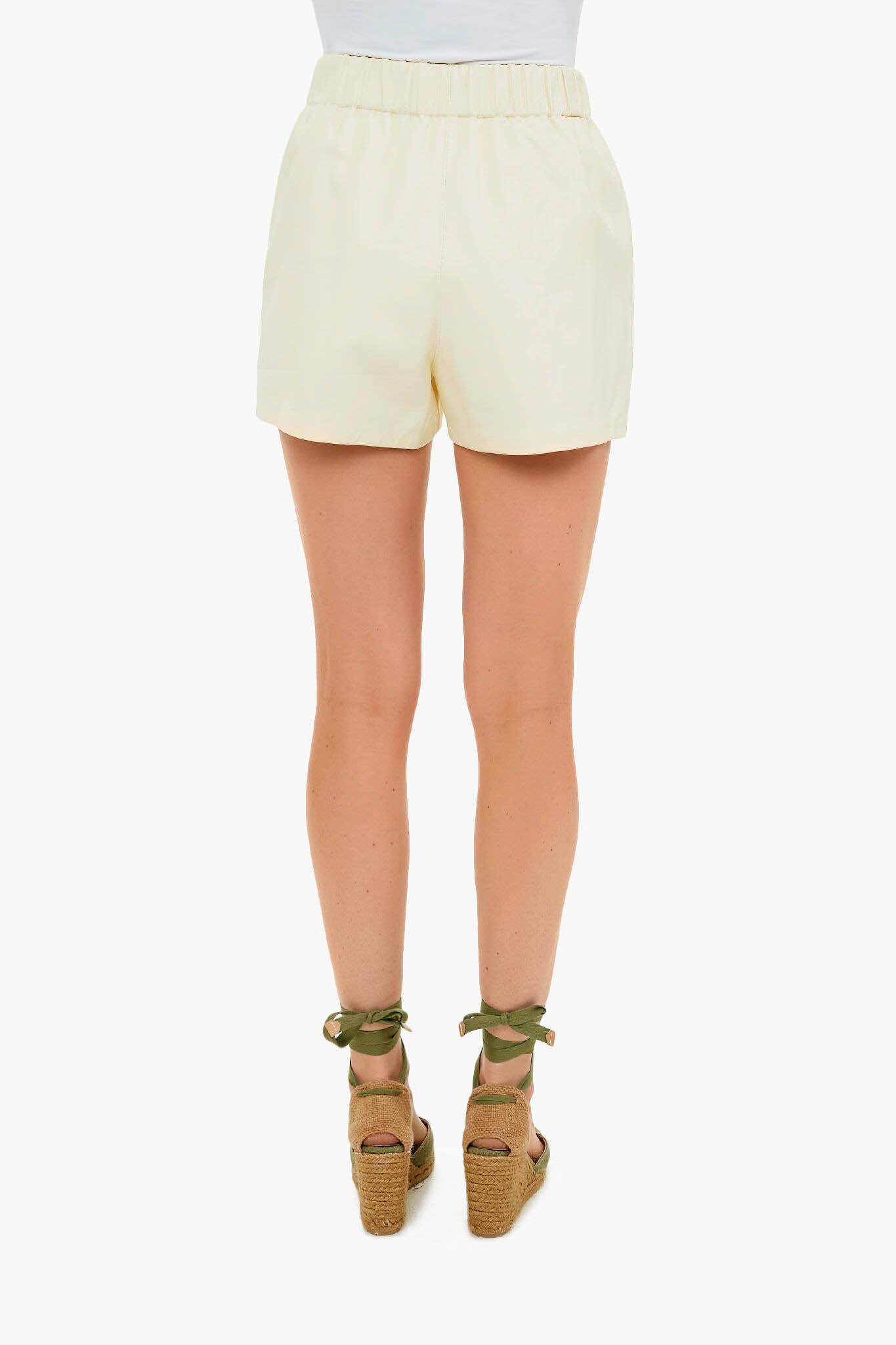 Vanilla Cream Leather Pull On Shorts