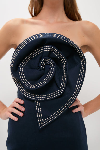 Navy Tactos Embroidered Maxi Dress