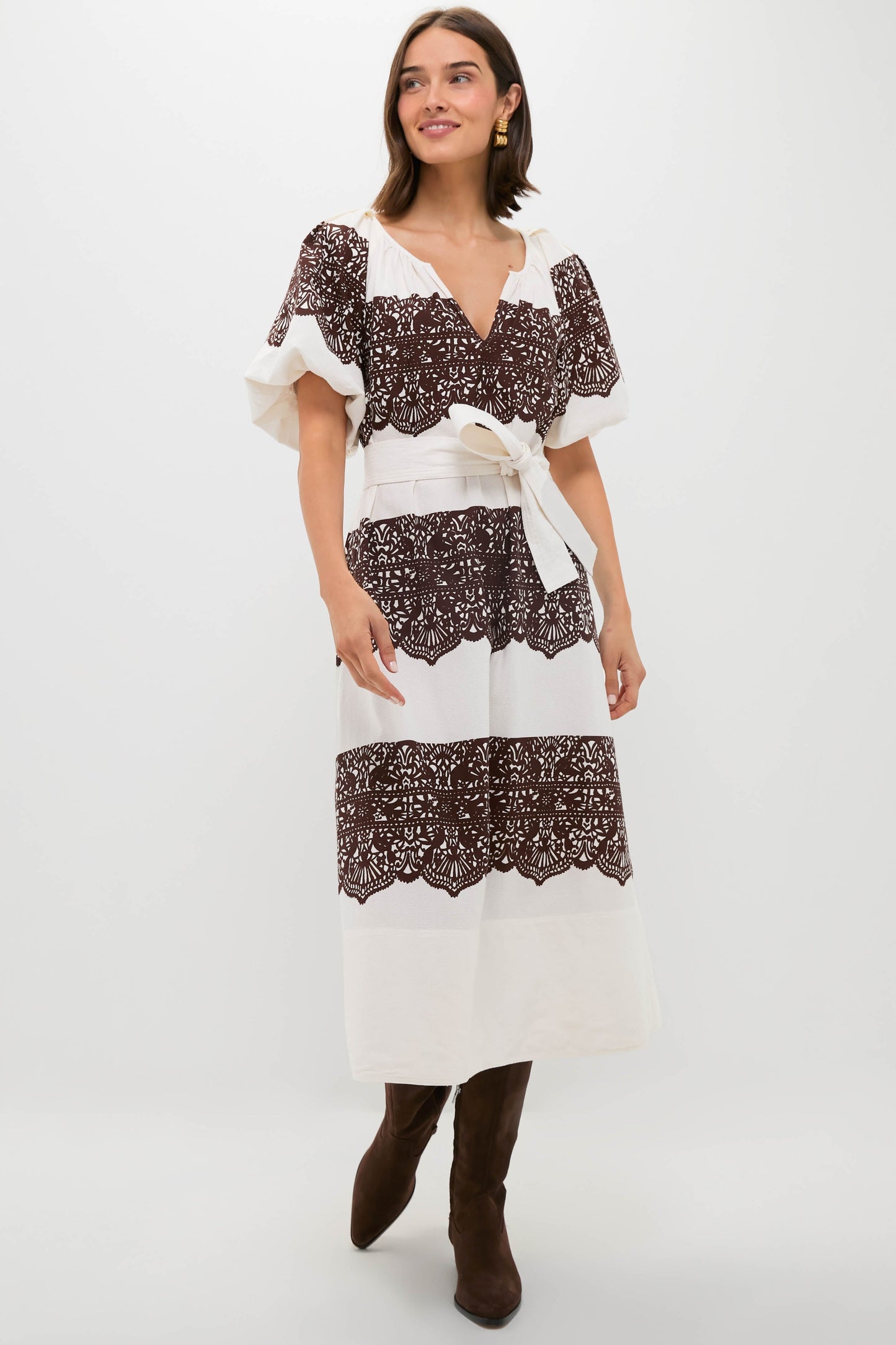 Cream with Western Lace Print Fairground Dress