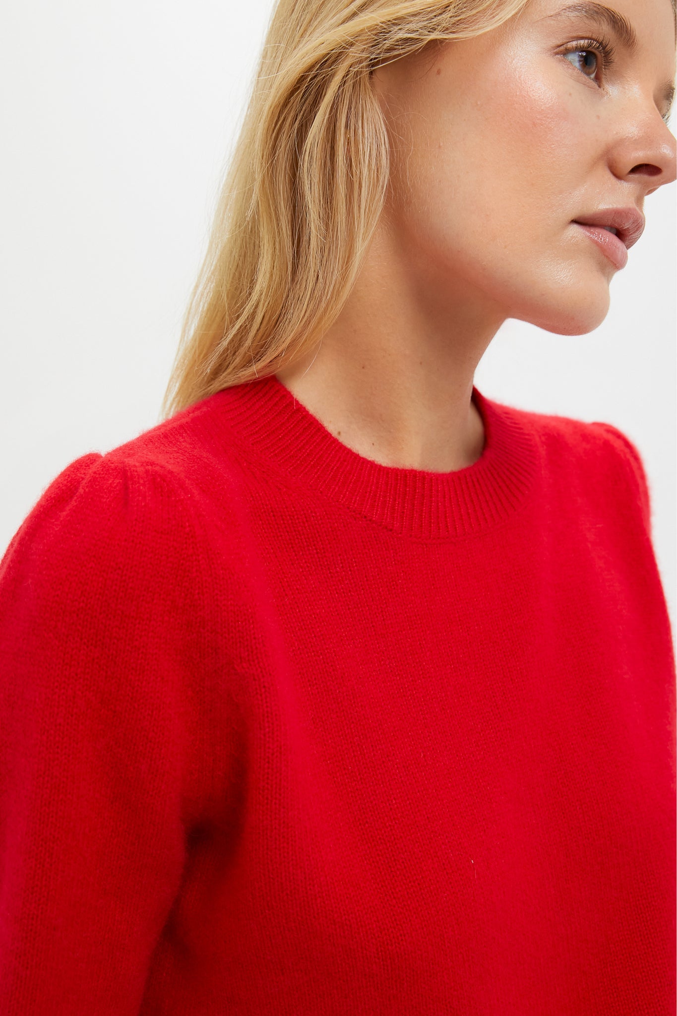 Martin Red Cashmere Puff Sleeve Macy Crewneck Sweater