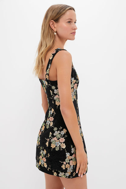 Black Floral Velvet Rhiannon Mini Dress