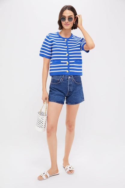 Blue & White Striped Short Sleeve Anna Cardigan