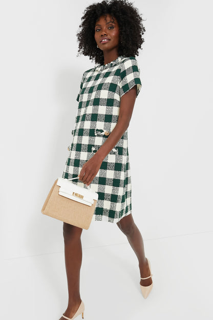Moss Green Gingham Tweed Jackie Dress