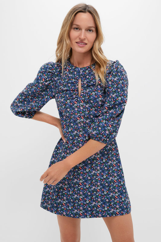 Black & Navy Corduroy Floral Keyhole Moore Mini Dress