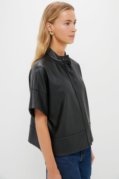 Black Leather Trapunto Stitch Sofia Shirt