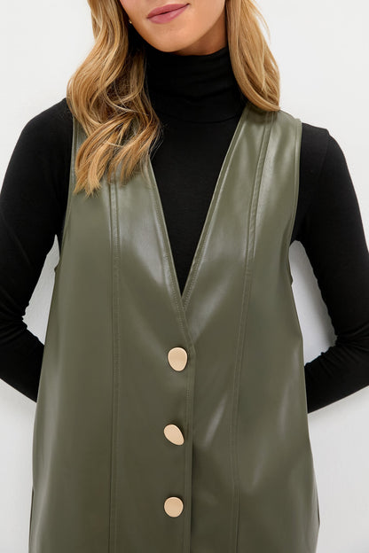 Olive Faux Leather Pinafore Dress
