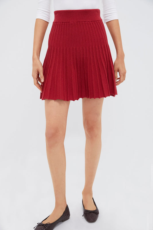 Red Knit Pleated Saylor Skirt
