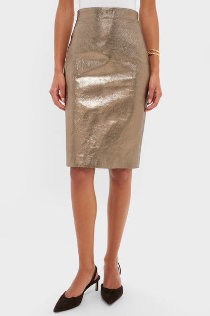 Oatmeal Susurros Leather Pencil Skirt