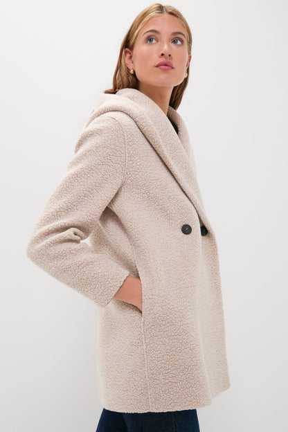 Almond Hooded Double Breasted Boucle Jacket