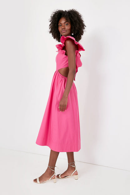 Fuchsia Flutter Sleeve Aspyn Midi Dress