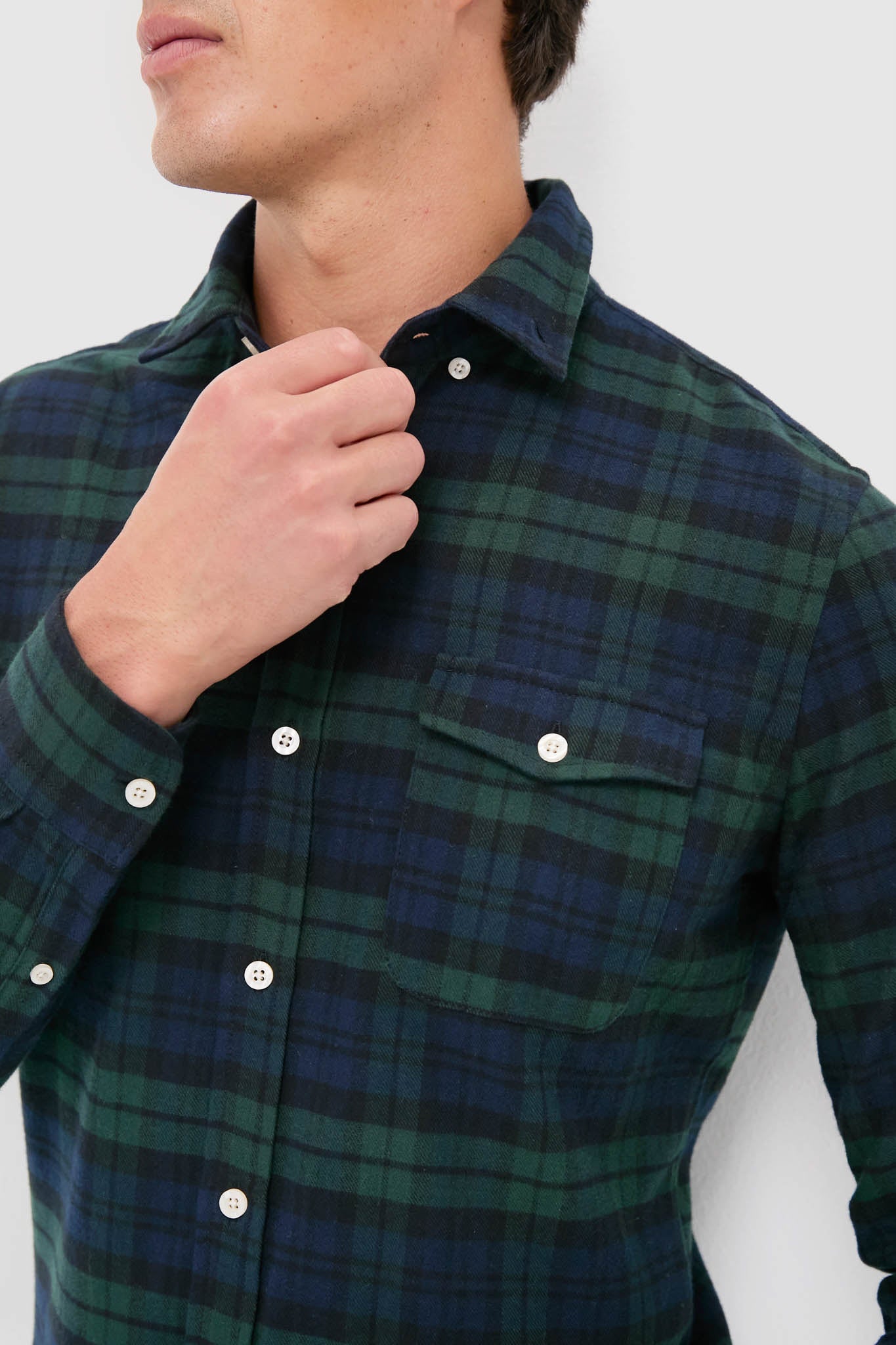 Navy Forest Plaid Washed Flannel