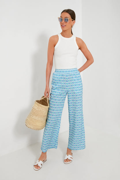 Blue Geometric Print Silky Paloma Pants