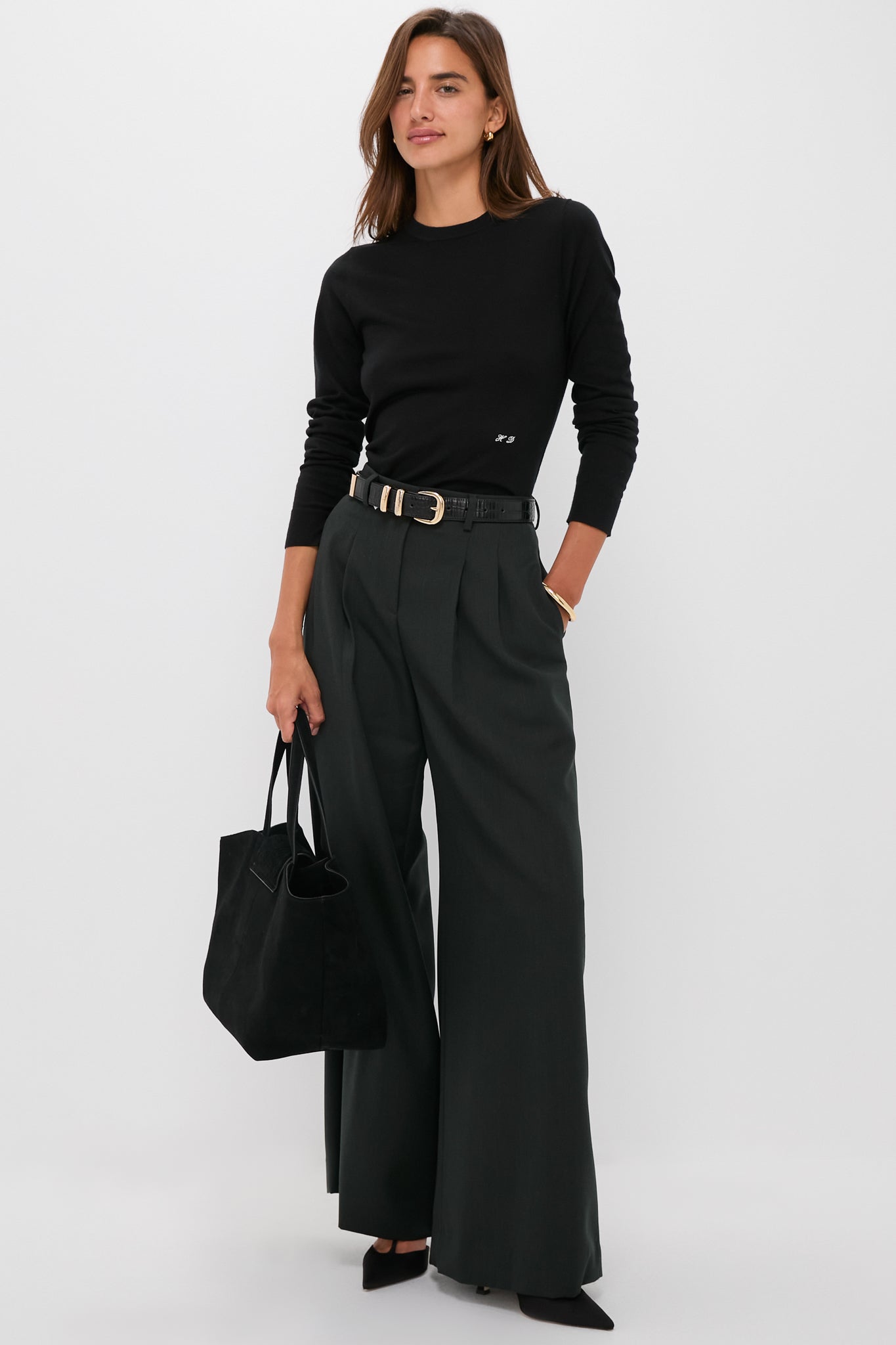 Black Cashmere Silk Long Sleeve Katie Tee