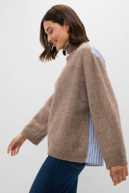 Camel Mallory Combo Knit Turtleneck Sweater